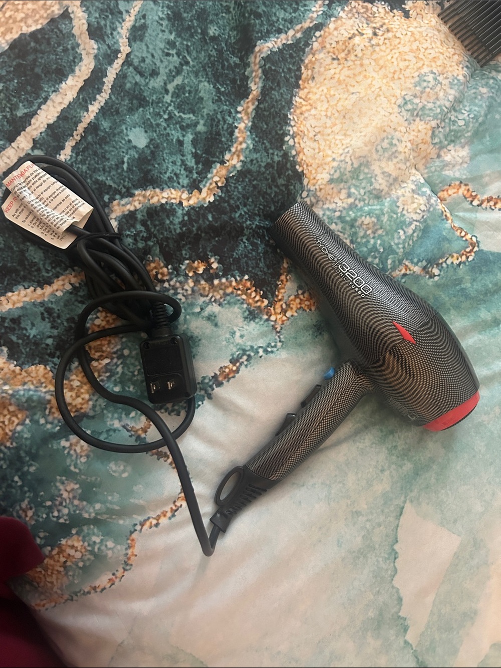 Tyche 3200 Ionic Turbo Black Hair Dryer with Red Accents